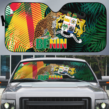 Benin Independence Day Auto Sun Shade Coat Of Arms Leopard Oil Palm Leaves