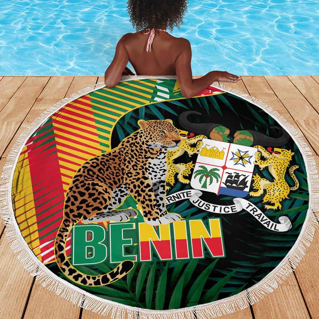 Benin Independence Day Beach Blanket Coat Of Arms Leopard Oil Palm Leaves