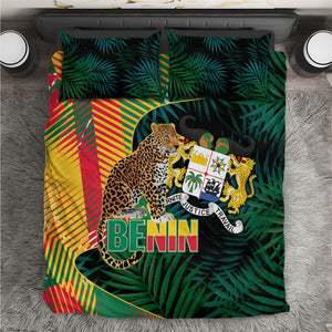 Benin Independence Day Bedding Set Coat Of Arms Leopard Oil Palm Leaves