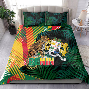 Benin Independence Day Bedding Set Coat Of Arms Leopard Oil Palm Leaves