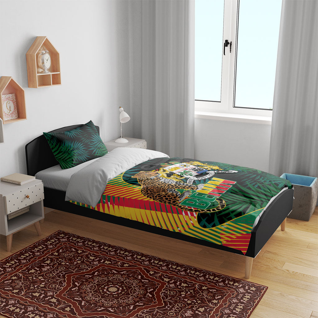 Benin Independence Day Bedding Set Coat Of Arms Leopard Oil Palm Leaves
