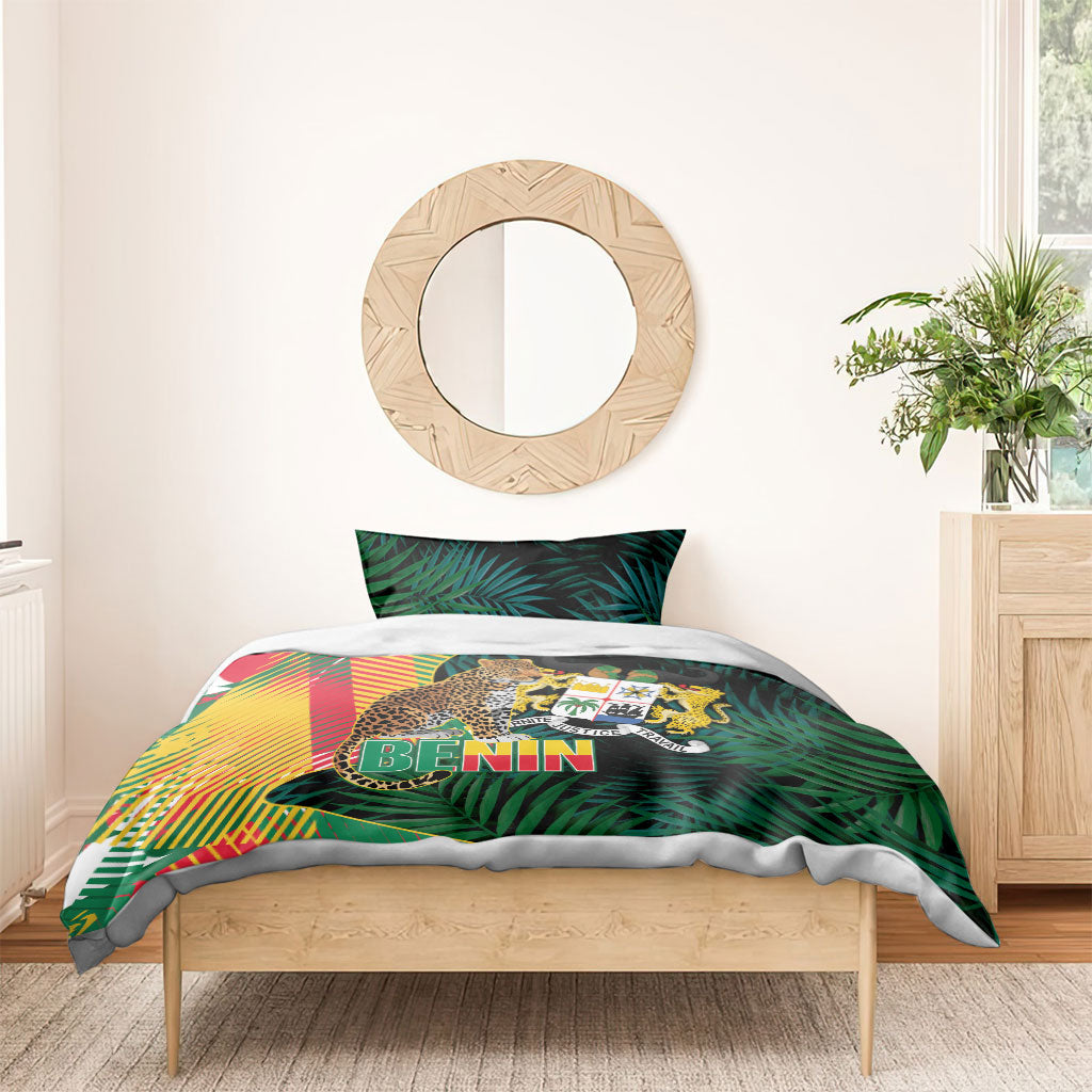 Benin Independence Day Bedding Set Coat Of Arms Leopard Oil Palm Leaves
