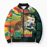 Personalized Benin Independence Day Bomber Puffer Jacket Coat Of Arms Leopard Oil Palm Leaves