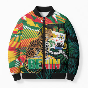 Personalized Benin Independence Day Bomber Puffer Jacket Coat Of Arms Leopard Oil Palm Leaves