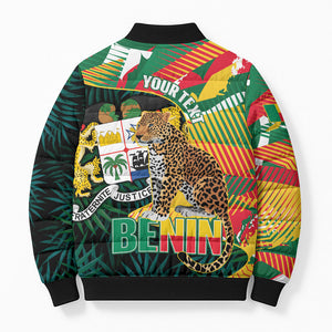 Personalized Benin Independence Day Bomber Puffer Jacket Coat Of Arms Leopard Oil Palm Leaves