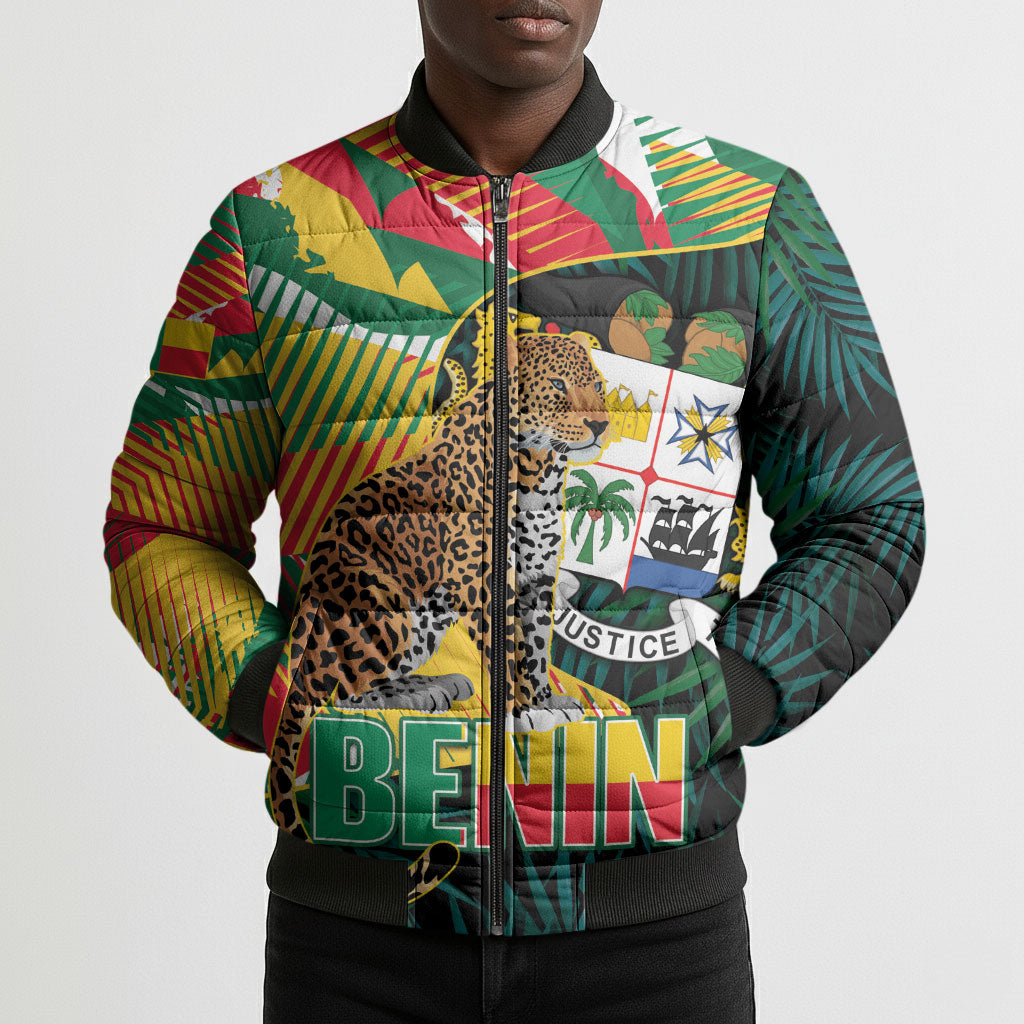 Personalized Benin Independence Day Bomber Puffer Jacket Coat Of Arms Leopard Oil Palm Leaves