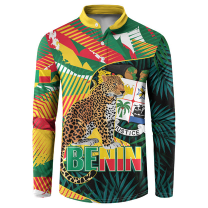 Personalized Benin Independence Day Button Sweatshirt Coat Of Arms Leopard Oil Palm Leaves