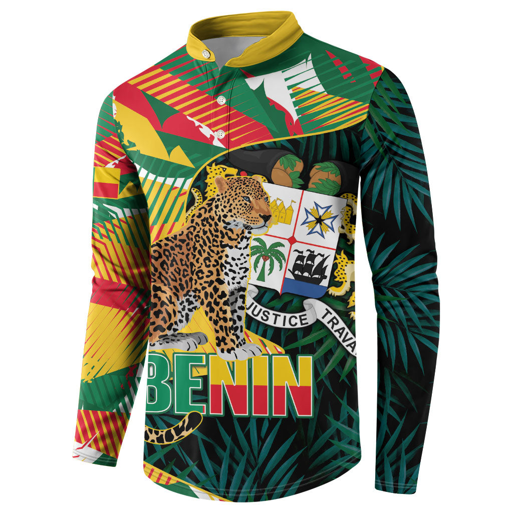 Personalized Benin Independence Day Button Sweatshirt Coat Of Arms Leopard Oil Palm Leaves