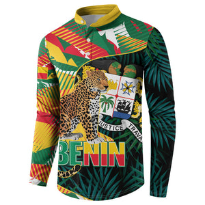 Personalized Benin Independence Day Button Sweatshirt Coat Of Arms Leopard Oil Palm Leaves