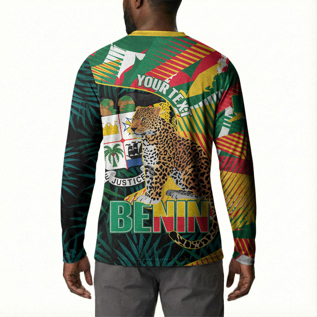 Personalized Benin Independence Day Button Sweatshirt Coat Of Arms Leopard Oil Palm Leaves