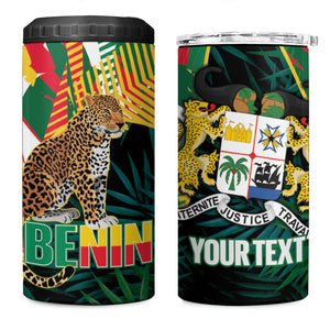 Personalized Benin Independence Day 4 in 1 Can Cooler Tumbler Coat Of Arms Leopard Oil Palm Leaves