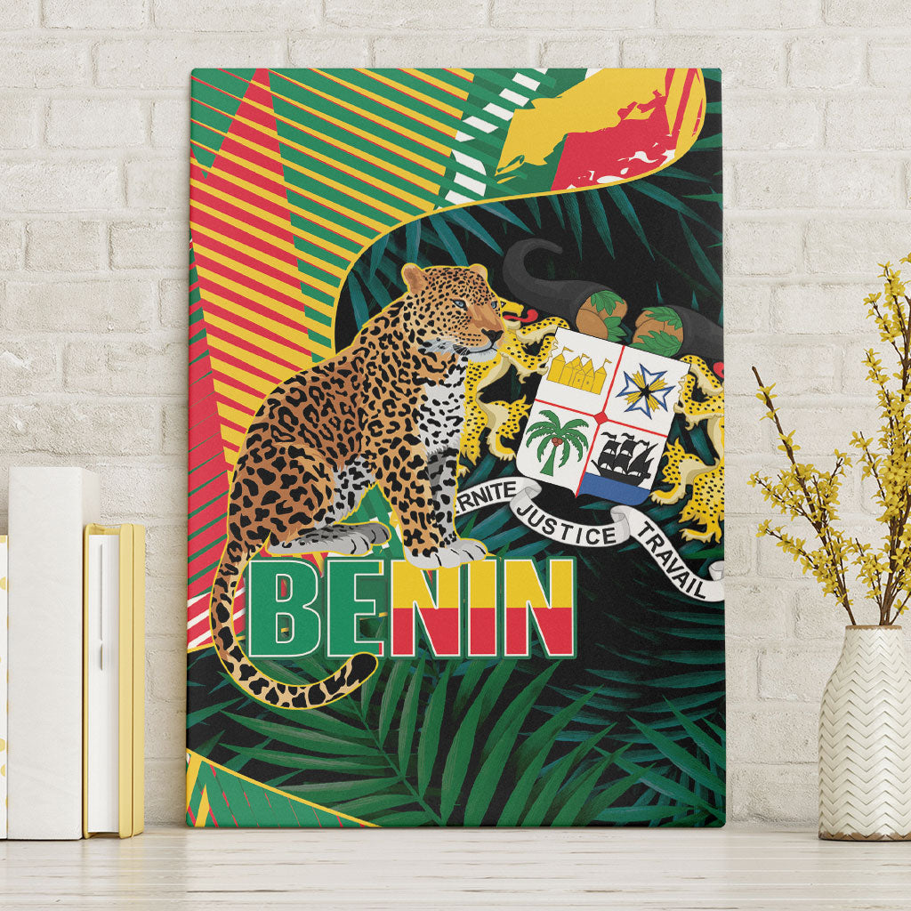 Benin Independence Day Canvas Wall Art Coat Of Arms Leopard Oil Palm Leaves