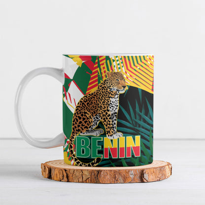 Personalized Benin Independence Day Ceramic Mug Coat Of Arms Leopard Oil Palm Leaves