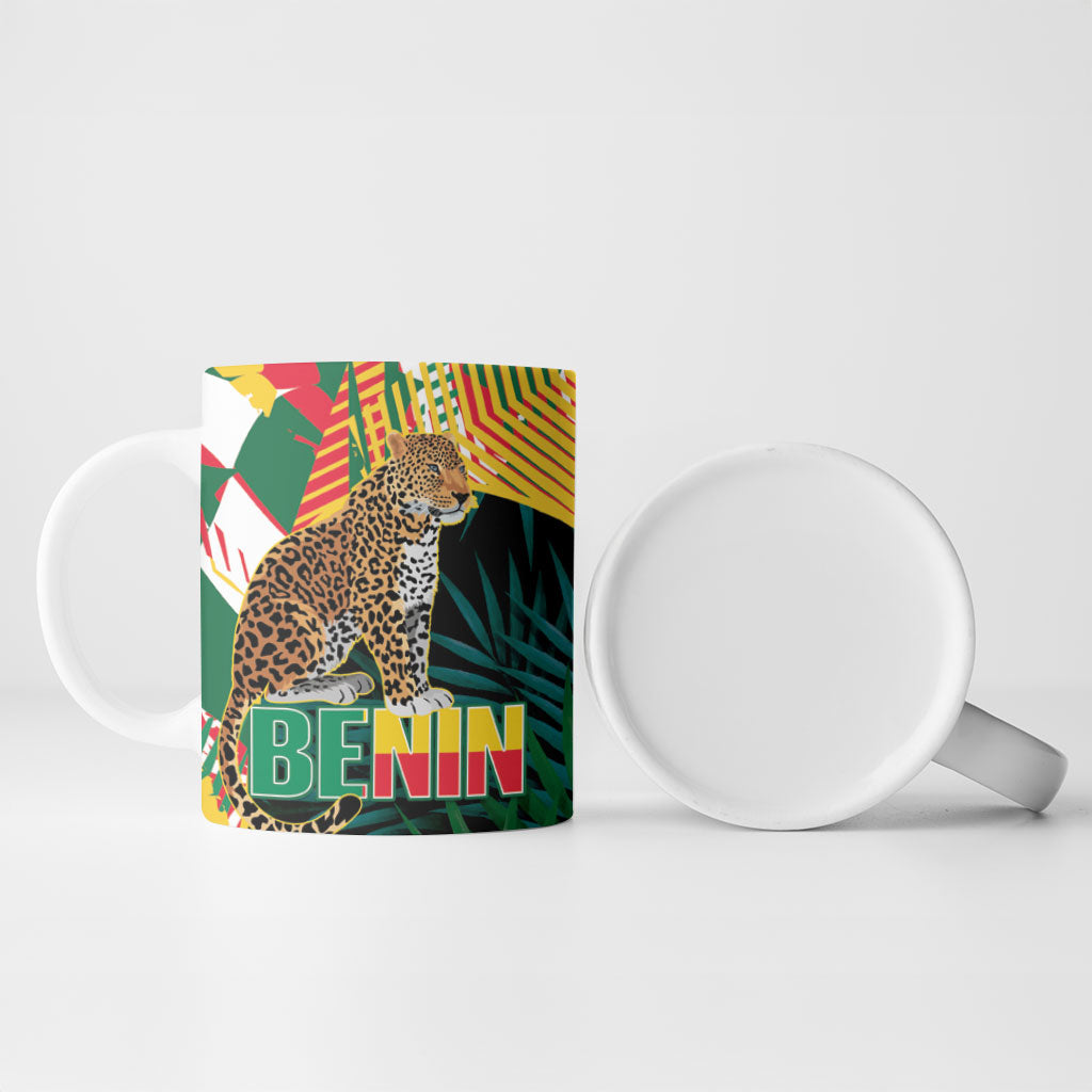 Personalized Benin Independence Day Ceramic Mug Coat Of Arms Leopard Oil Palm Leaves