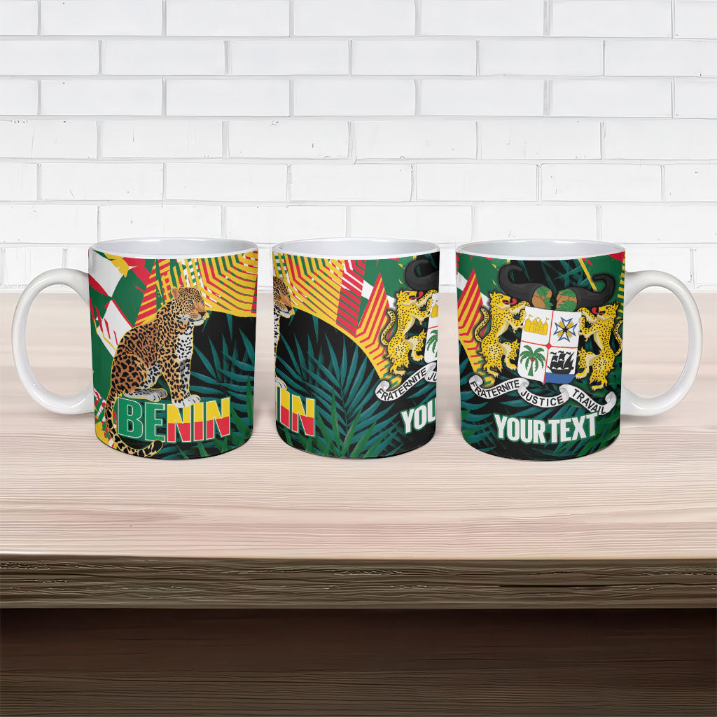 Personalized Benin Independence Day Ceramic Mug Coat Of Arms Leopard Oil Palm Leaves