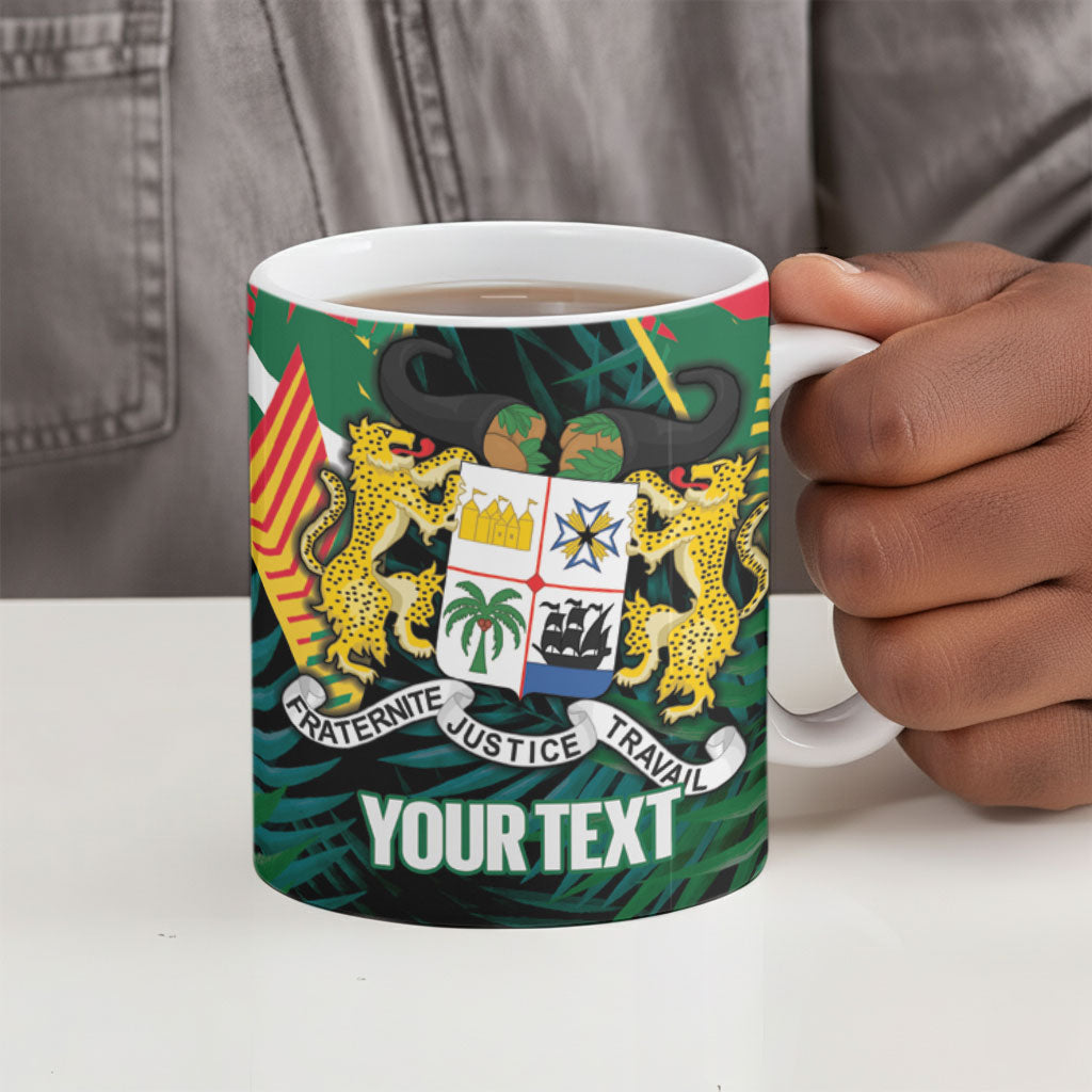Personalized Benin Independence Day Ceramic Mug Coat Of Arms Leopard Oil Palm Leaves