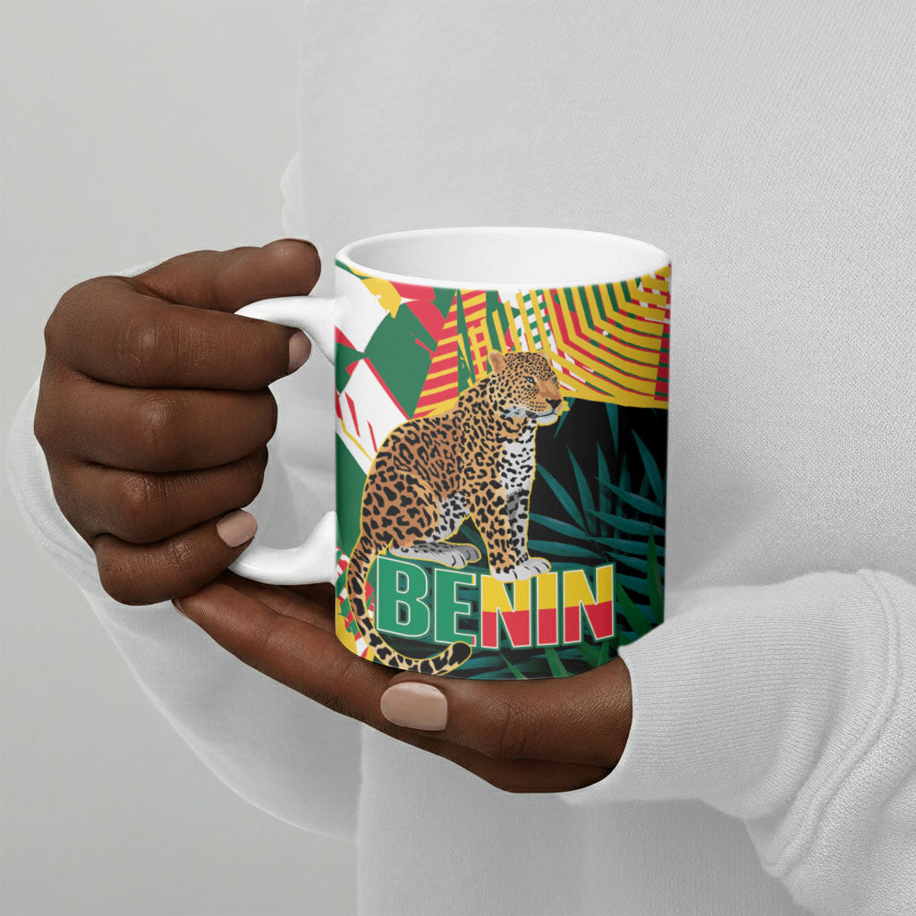 Personalized Benin Independence Day Ceramic Mug Coat Of Arms Leopard Oil Palm Leaves