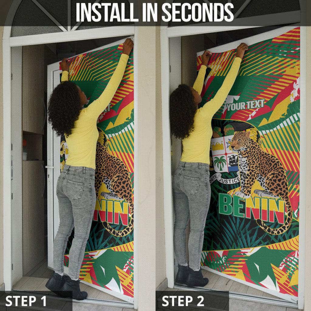 Personalized Benin Independence Day Door Cover Coat Of Arms Leopard Oil Palm Leaves
