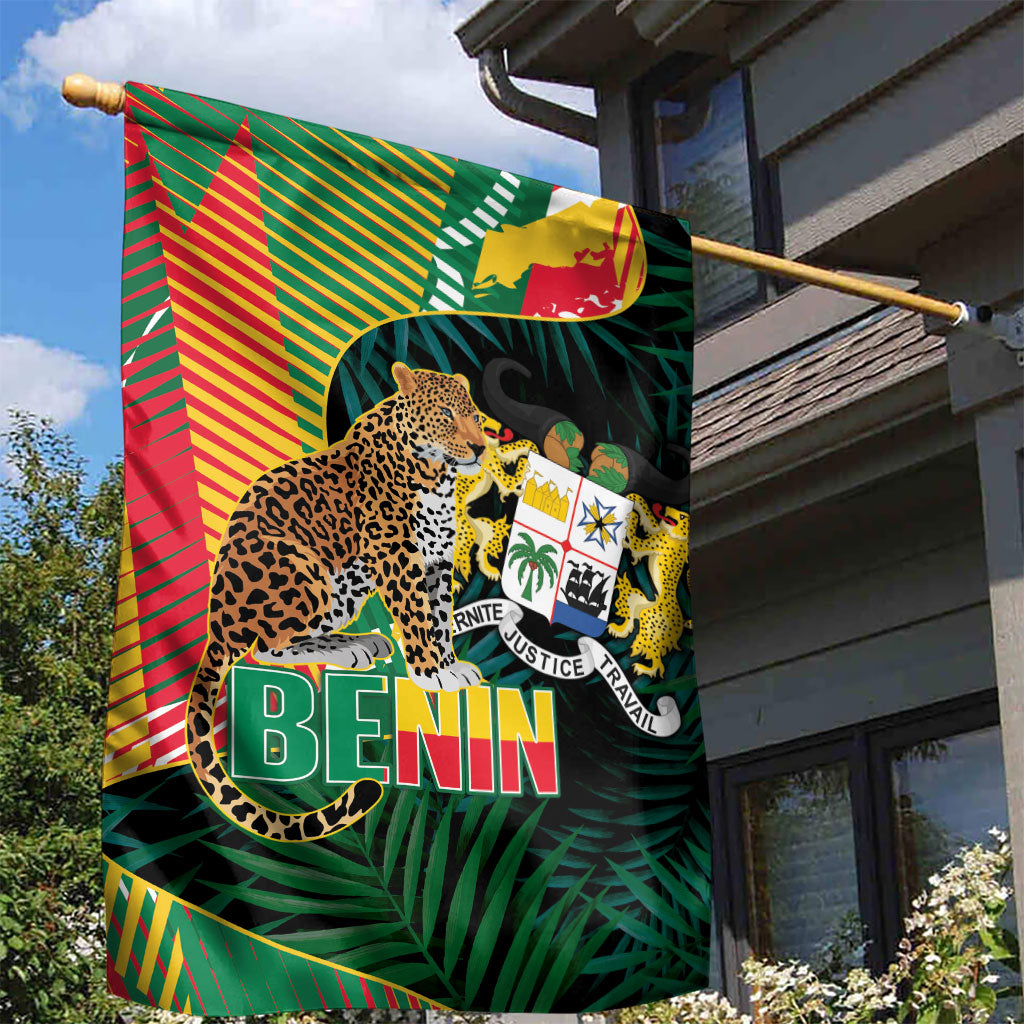 Benin Independence Day Garden Flag Coat Of Arms Leopard Oil Palm Leaves