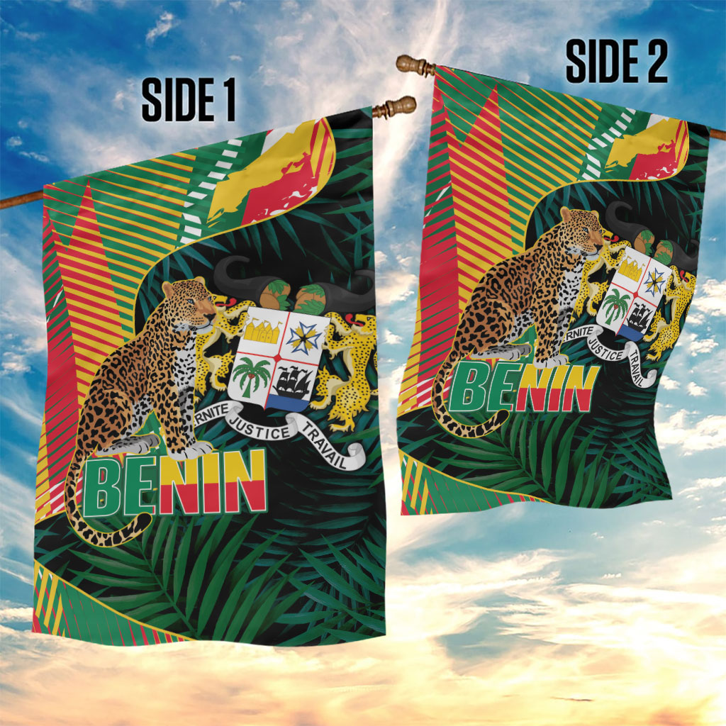 Benin Independence Day Garden Flag Coat Of Arms Leopard Oil Palm Leaves