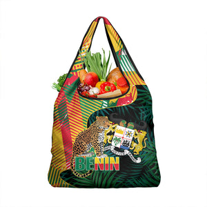 Benin Independence Day Grocery Bag Coat Of Arms Leopard Oil Palm Leaves