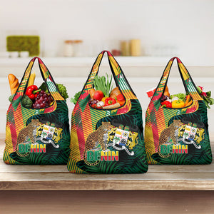 Benin Independence Day Grocery Bag Coat Of Arms Leopard Oil Palm Leaves