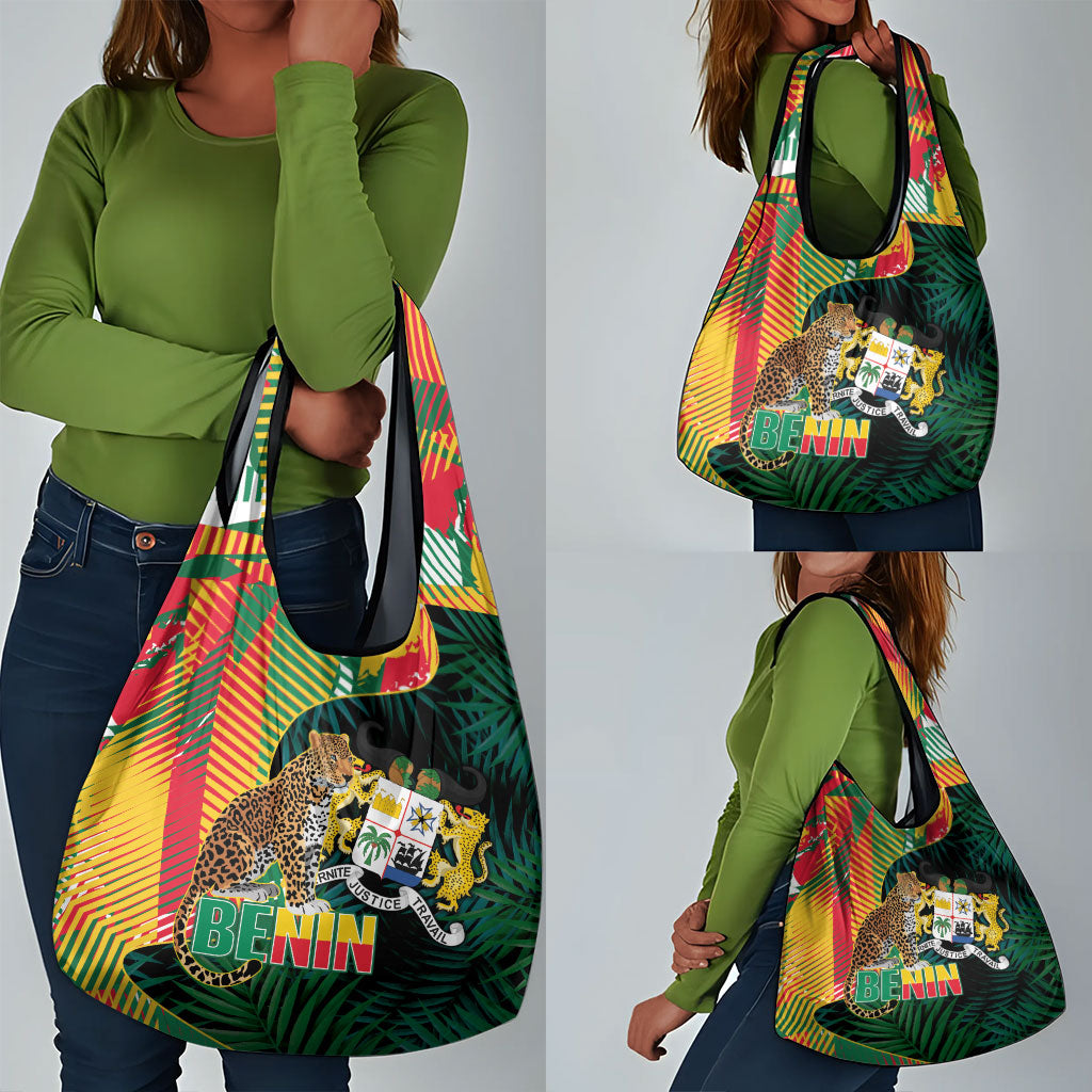 Benin Independence Day Grocery Bag Coat Of Arms Leopard Oil Palm Leaves
