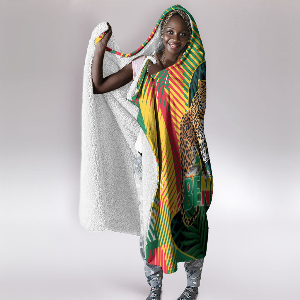 Benin Independence Day Hooded Blanket Coat Of Arms Leopard Oil Palm Leaves