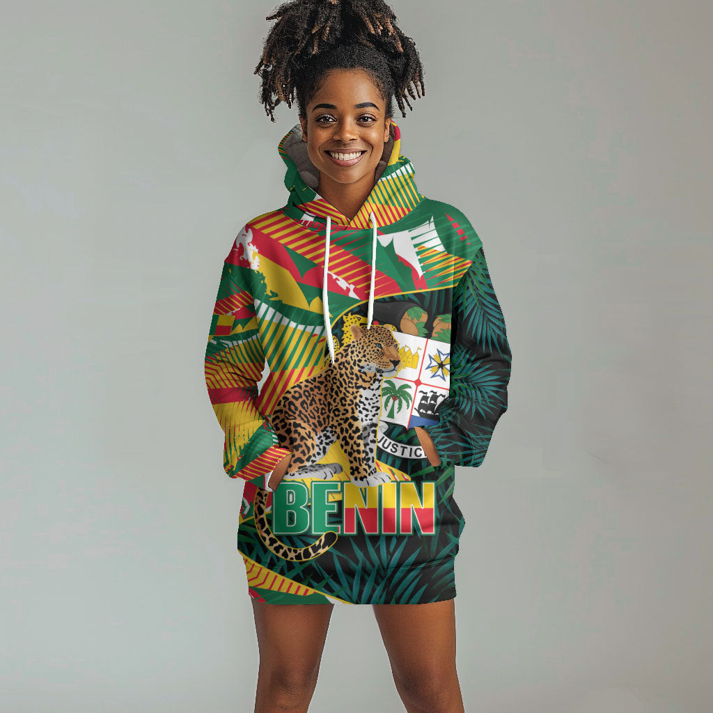 Personalized Benin Independence Day Hoodie Dress Coat Of Arms Leopard Oil Palm Leaves