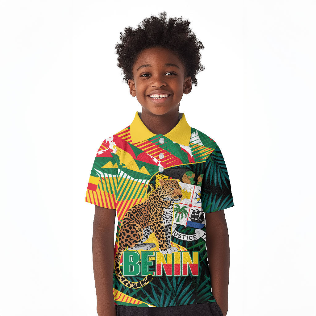 Personalized Benin Independence Day Kid Polo Shirt Coat Of Arms Leopard Oil Palm Leaves