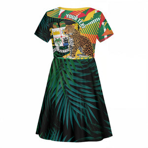 Personalized Benin Independence Day Kid Short Sleeve Dress Coat Of Arms Leopard Oil Palm Leaves