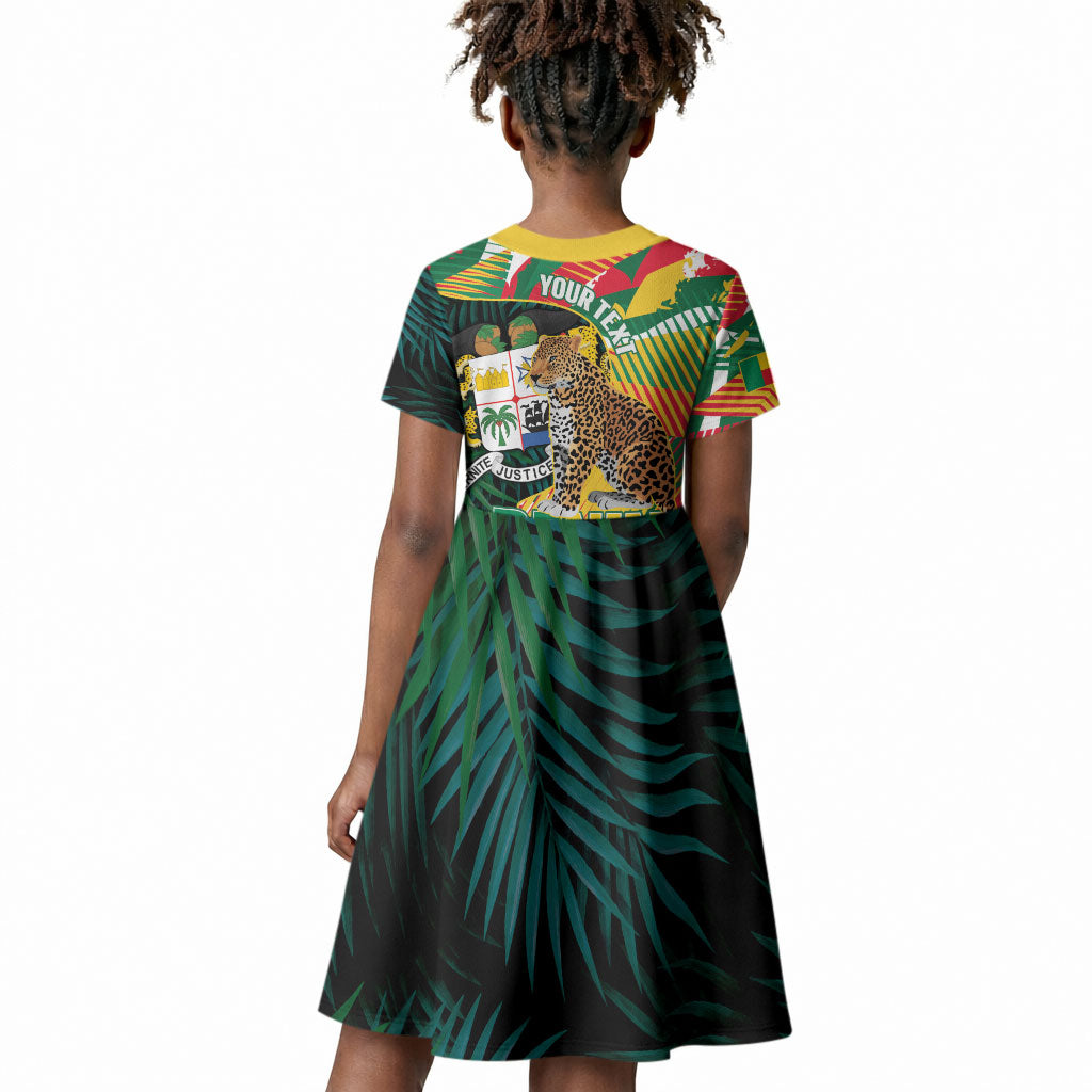 Personalized Benin Independence Day Kid Short Sleeve Dress Coat Of Arms Leopard Oil Palm Leaves