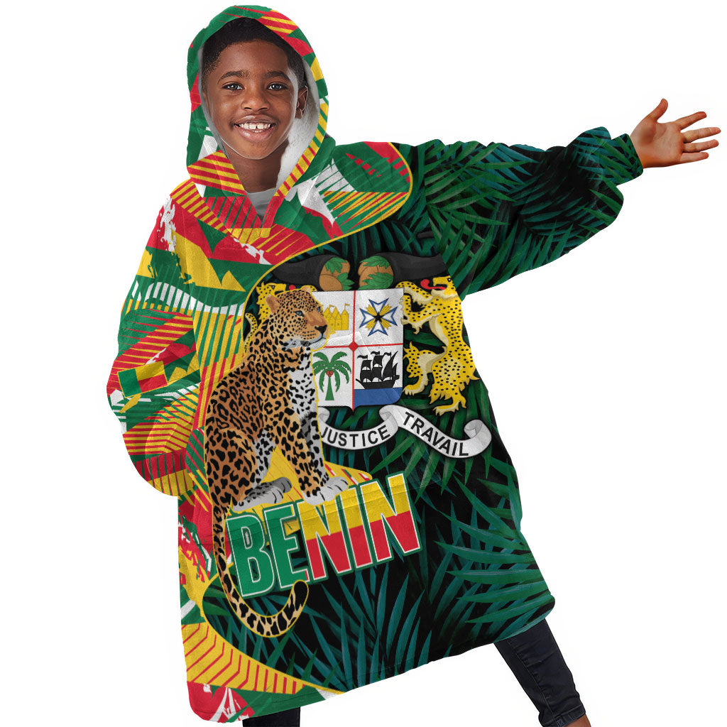 Personalized Benin Independence Day Kid Wearable Blanket Hoodie Coat Of Arms Leopard Oil Palm Leaves