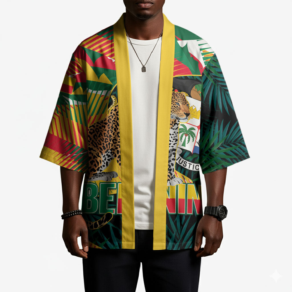 Personalized Benin Independence Day Kimono Coat Of Arms Leopard Oil Palm Leaves
