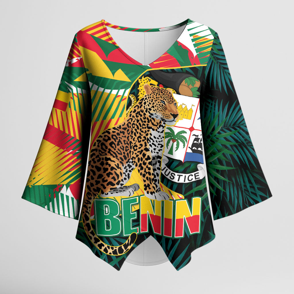 Personalized Benin Independence Day Kimono Sleeve Blouse Coat Of Arms Leopard Oil Palm Leaves