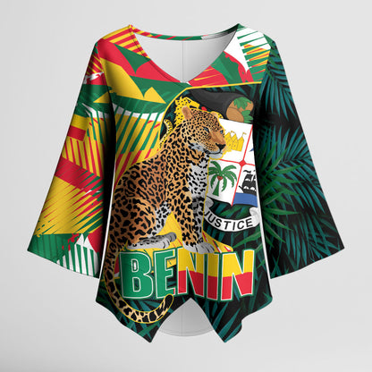 Personalized Benin Independence Day Kimono Sleeve Blouse Coat Of Arms Leopard Oil Palm Leaves