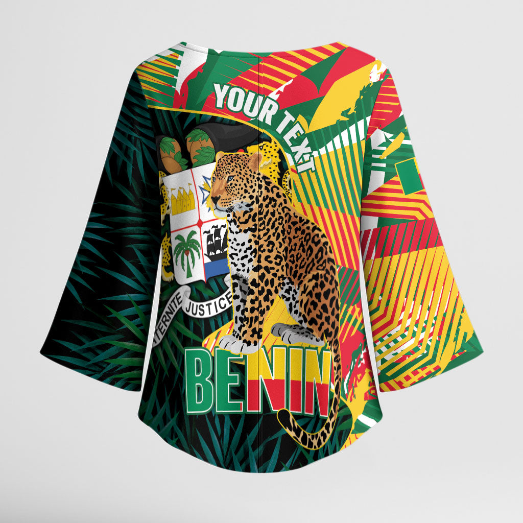 Personalized Benin Independence Day Kimono Sleeve Blouse Coat Of Arms Leopard Oil Palm Leaves