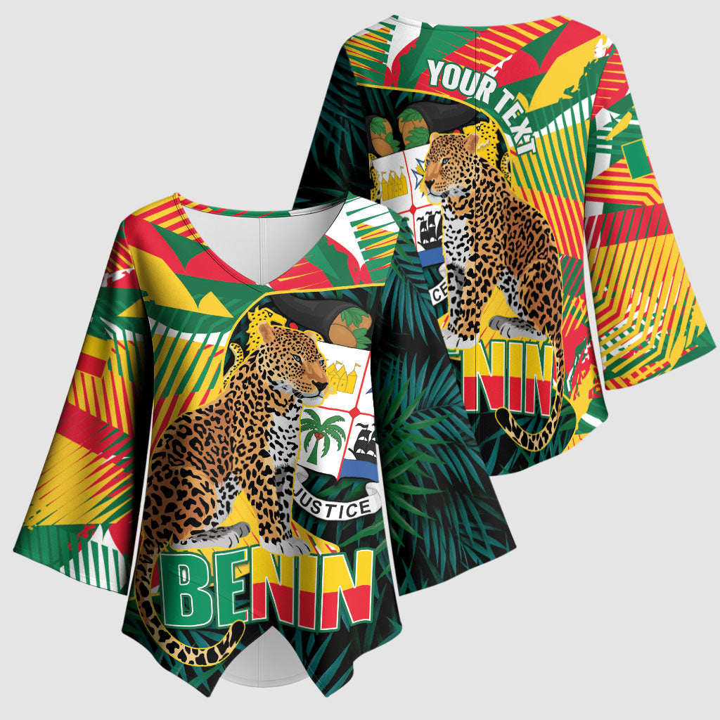 Personalized Benin Independence Day Kimono Sleeve Blouse Coat Of Arms Leopard Oil Palm Leaves