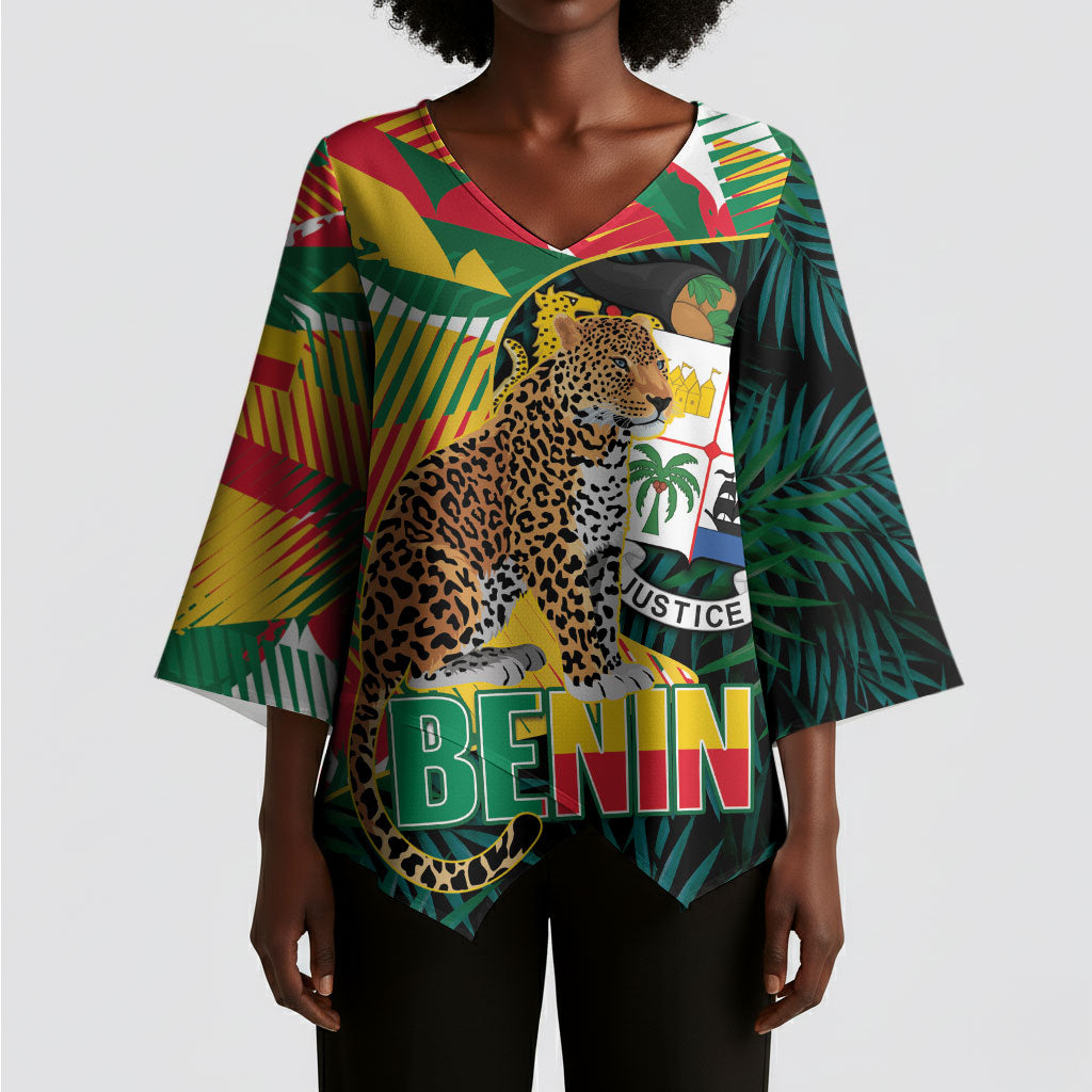 Personalized Benin Independence Day Kimono Sleeve Blouse Coat Of Arms Leopard Oil Palm Leaves