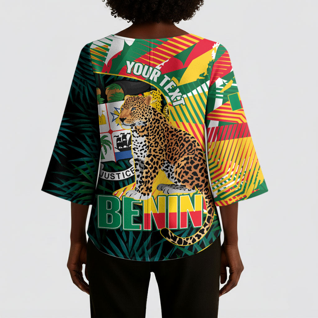 Personalized Benin Independence Day Kimono Sleeve Blouse Coat Of Arms Leopard Oil Palm Leaves