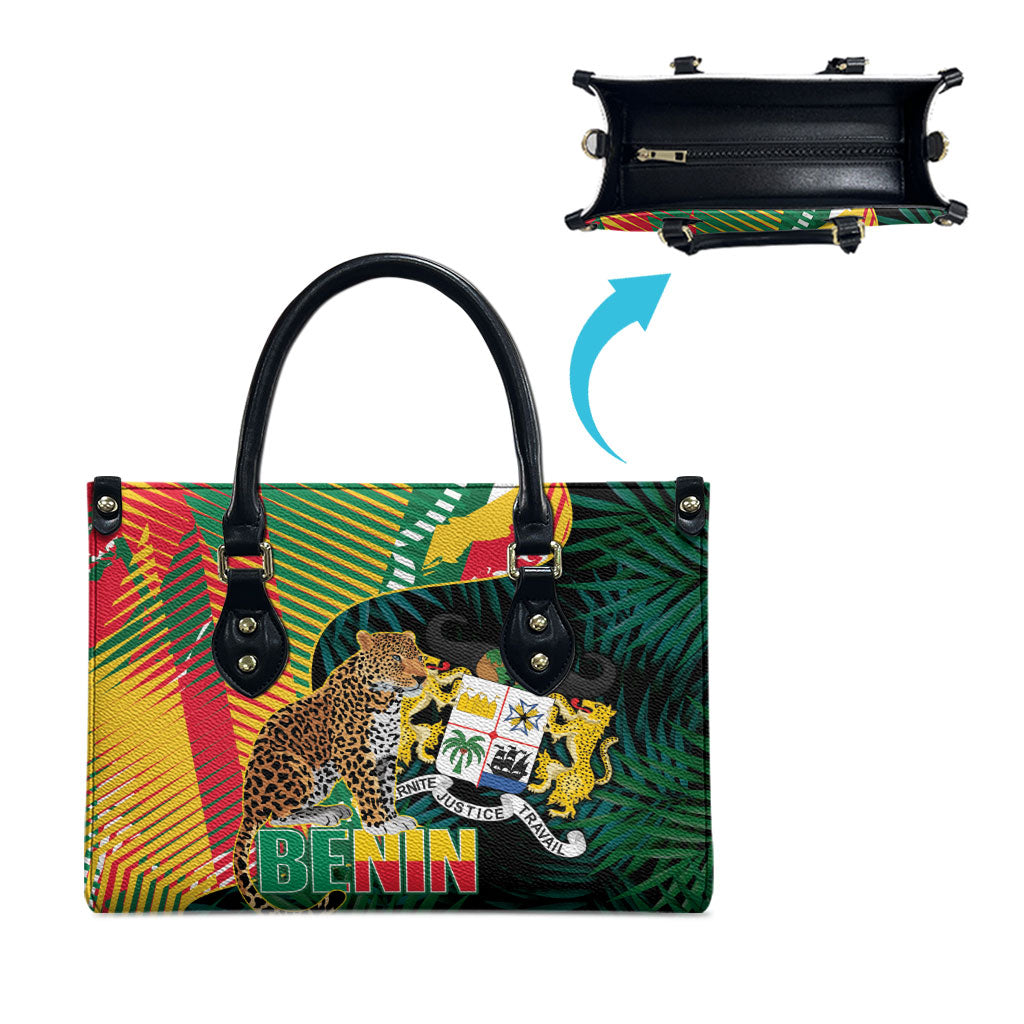 Benin Independence Day Leather Bag Coat Of Arms Leopard Oil Palm Leaves