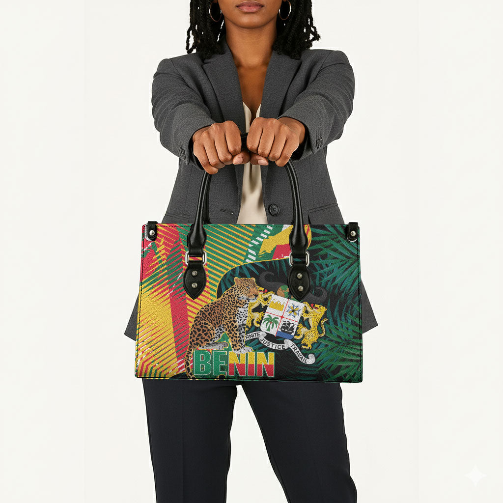 Benin Independence Day Leather Bag Coat Of Arms Leopard Oil Palm Leaves