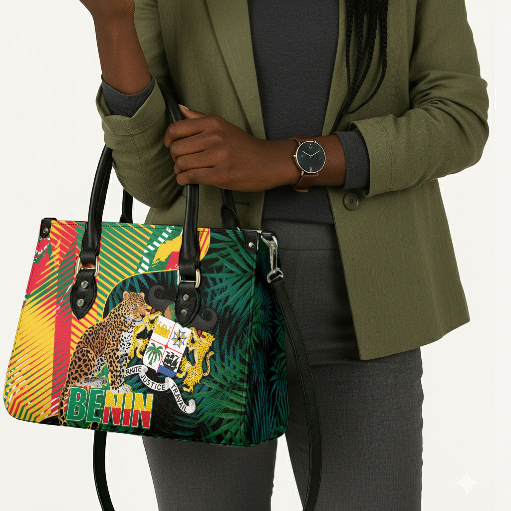 Benin Independence Day Leather Bag Coat Of Arms Leopard Oil Palm Leaves