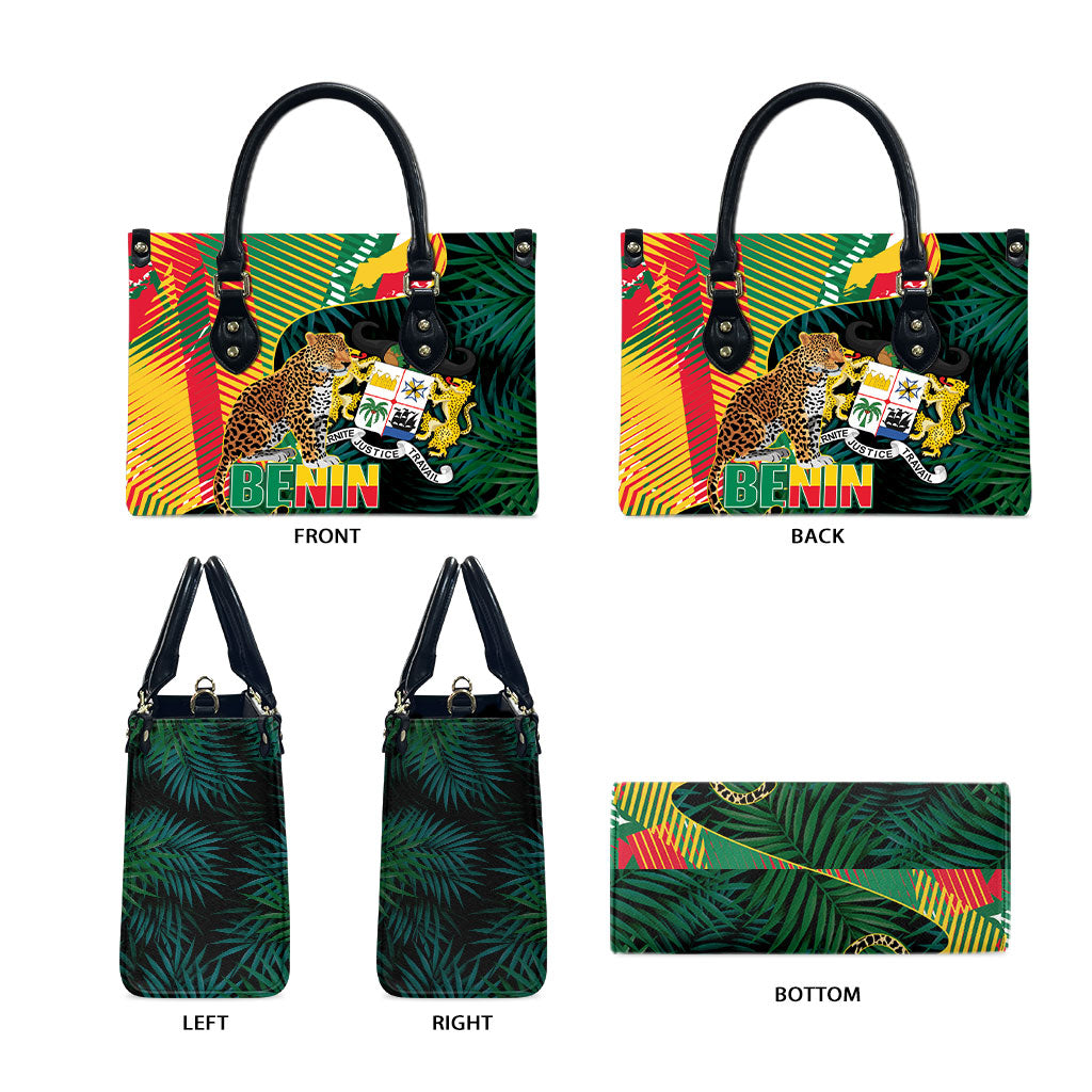 Benin Independence Day Leather Bag Coat Of Arms Leopard Oil Palm Leaves