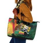 Benin Independence Day Leather Tote Bag Coat Of Arms Leopard Oil Palm Leaves