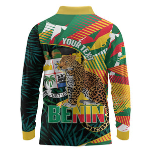 Personalized Benin Independence Day Long Sleeve Polo Shirt Coat Of Arms Leopard Oil Palm Leaves