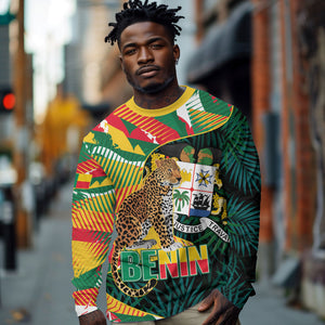 Personalized Benin Independence Day Long Sleeve Shirt Coat Of Arms Leopard Oil Palm Leaves