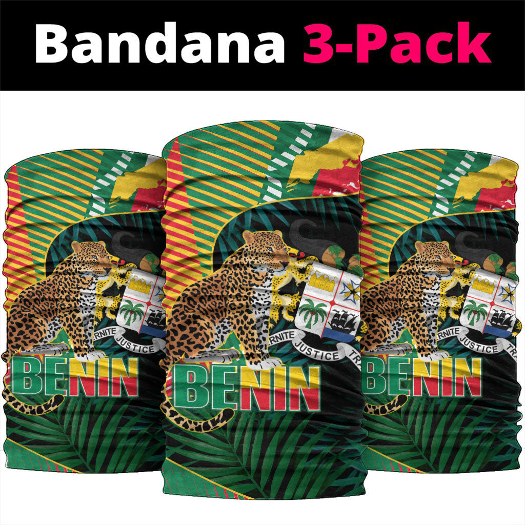 Benin Independence Day Neck Gaiter Coat Of Arms Leopard Oil Palm Leaves