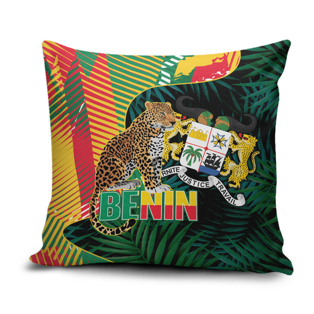 Benin Independence Day Pillow Cover Coat Of Arms Leopard Oil Palm Leaves