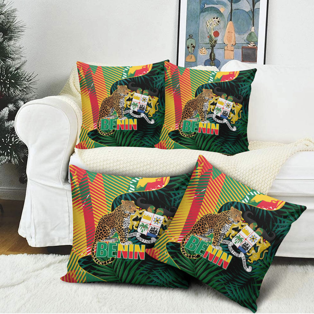 Benin Independence Day Pillow Cover Coat Of Arms Leopard Oil Palm Leaves